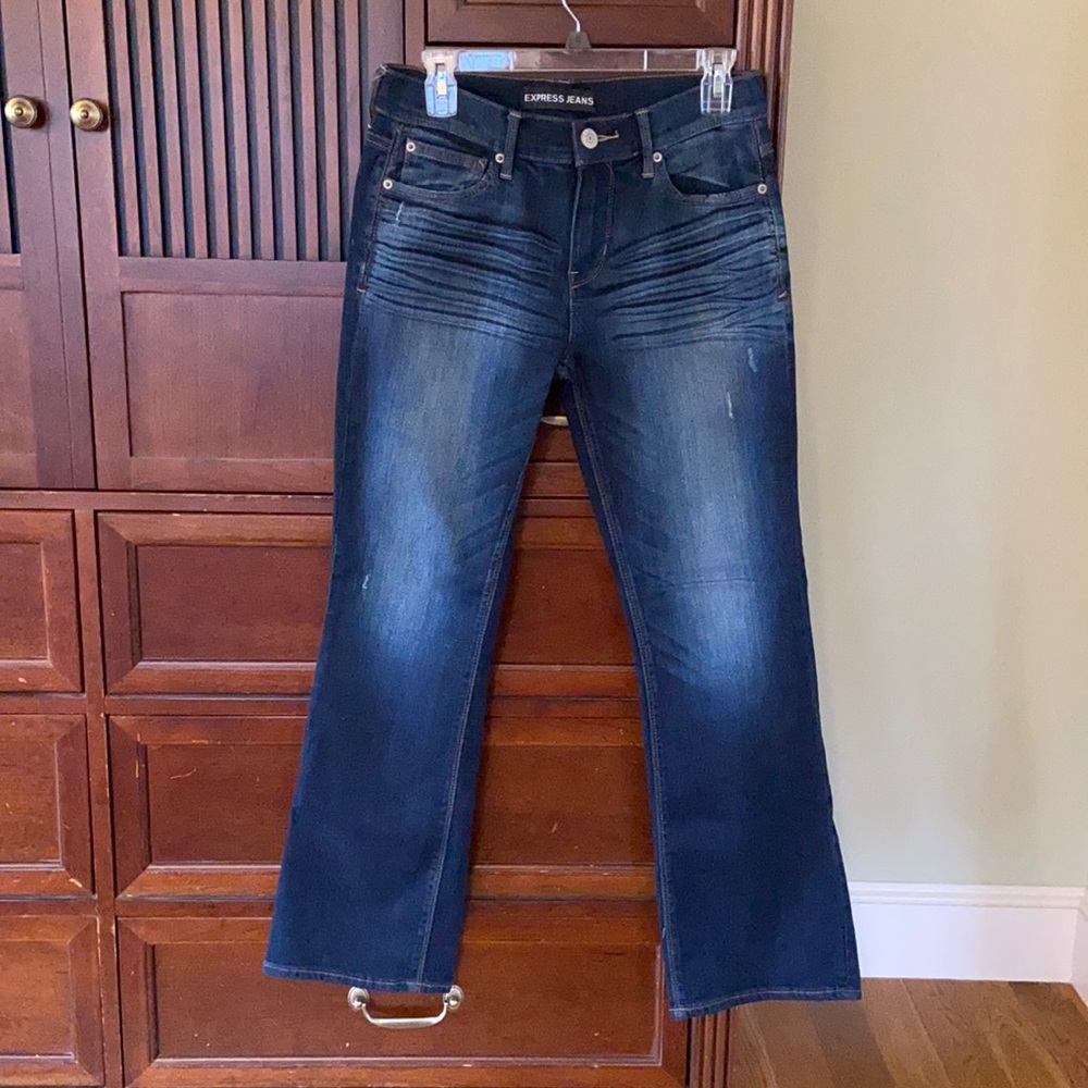 Express Mia Barely Boot dark wash jeans